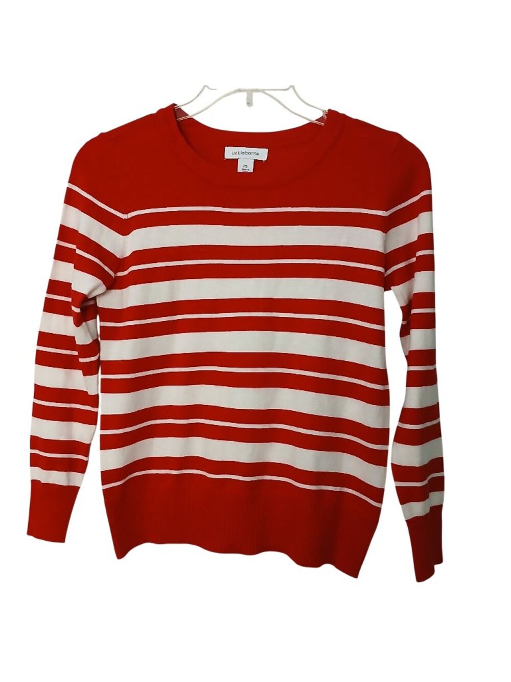 Liz Claiborne Red & White Striped Crew Neck Sweater PS Rayon Blend #D-40